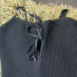 Black Ribbed Tie-Front Bodysuit